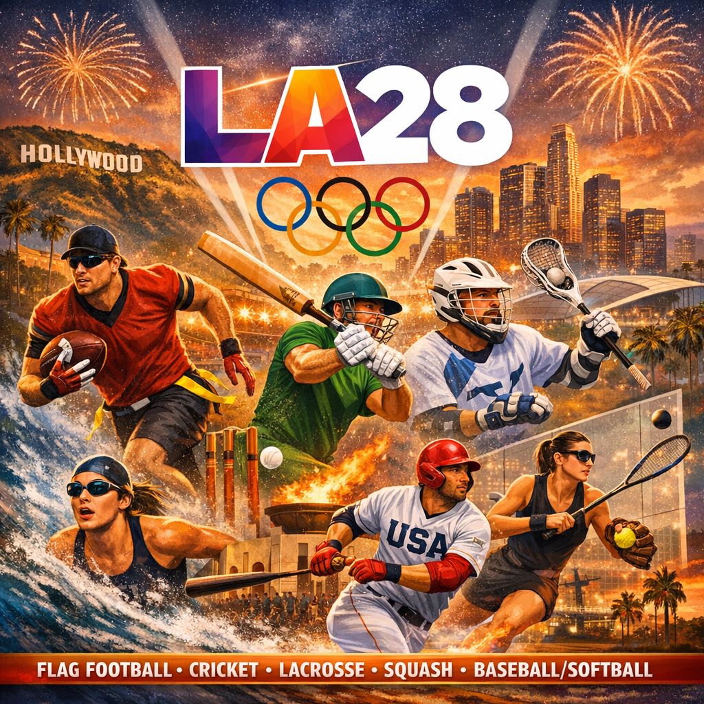 jocurile olimpice 2028, Flag football (debut)  Squash (debut)  Cricket (revenire după 1900)  Lacrosse (revenire ca probă cu medalii după 1908)  Baseball/softball (revenire)